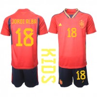 Echipament fotbal Spania Jordi Alba #18 Tricou Acasa Mondial 2022 pentru copii maneca scurta (+ Pantaloni scurti)